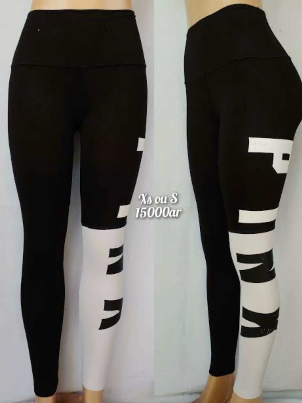 PINK Victoria's Secret Black & White Colorblock High-Waist Leggings